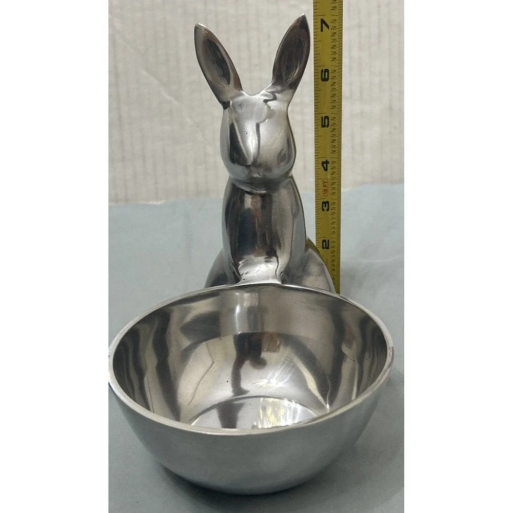 Easter Bunny w/ Attached Bowl Shiny Silver Finish Aluminum 7
